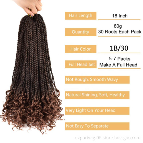 Ombre Braiding Hair Extensions 18inch Goddess Senegalese Twist Hair Curly Wavy Ends Synthetic Crochet Braids Hair Extensions